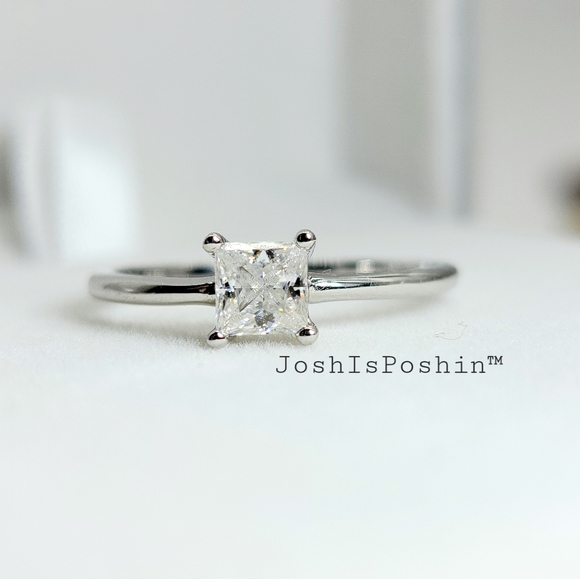 0.60CT. Princess cut Moissanite 4 prong ring in 18K gold over sterling silver - Picture 10 of 14